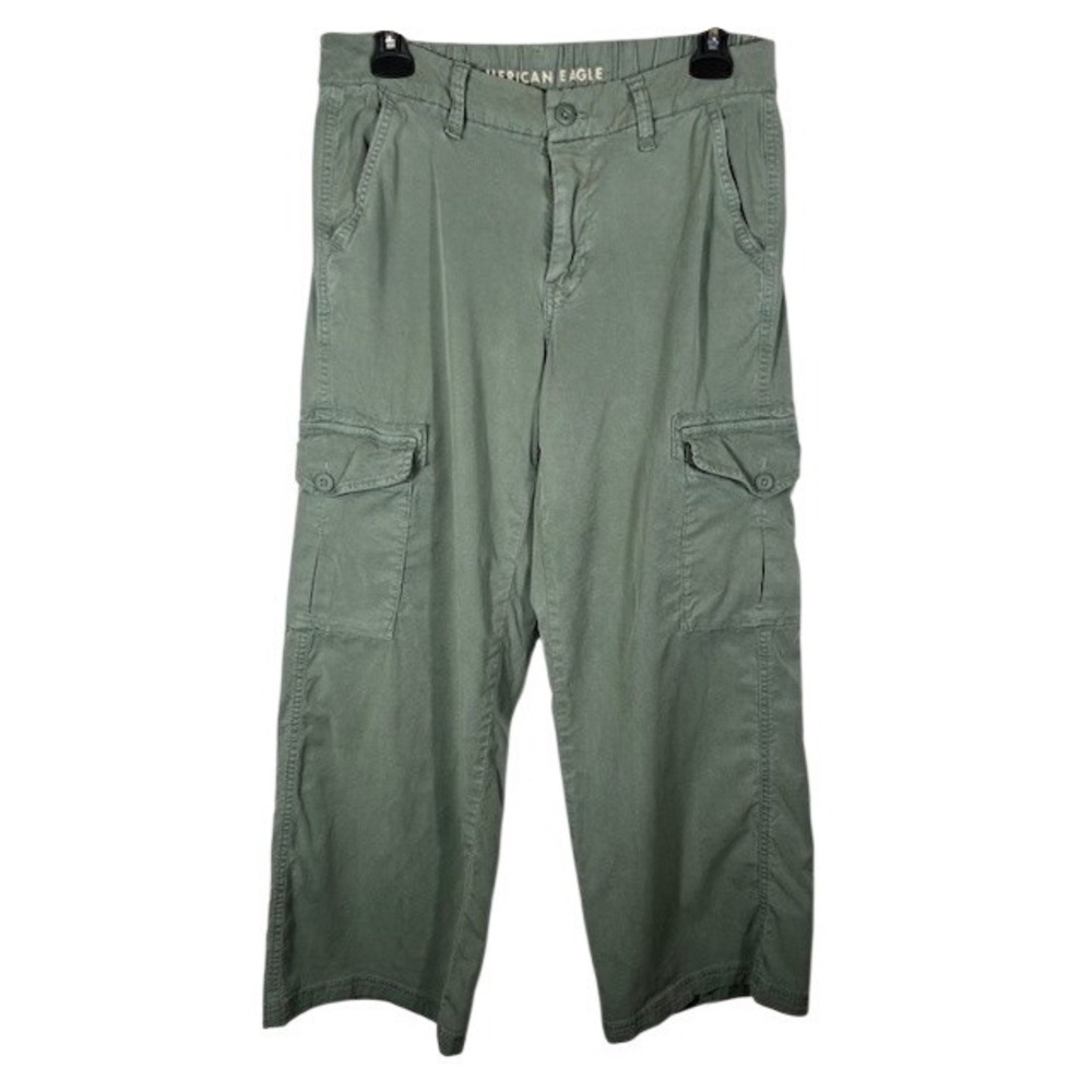 American Eagle Womens SZ 4S Baggy Wide Leg Cargo Pants Olive Green Y2K-1104